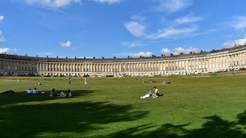 The Georgian houses of Bath’s Royal Crescent seen from the lawn