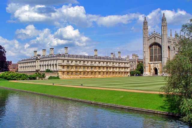 Clare College buildings beside the River Cam in Cambridge, England